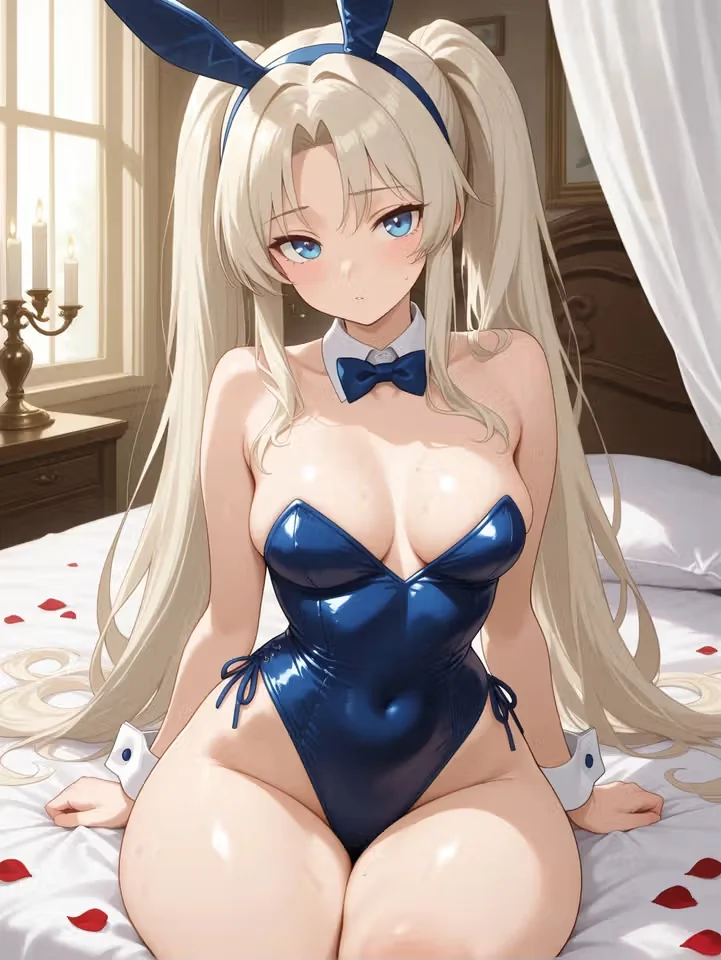AI-generated adult anime woman in a blue outfit